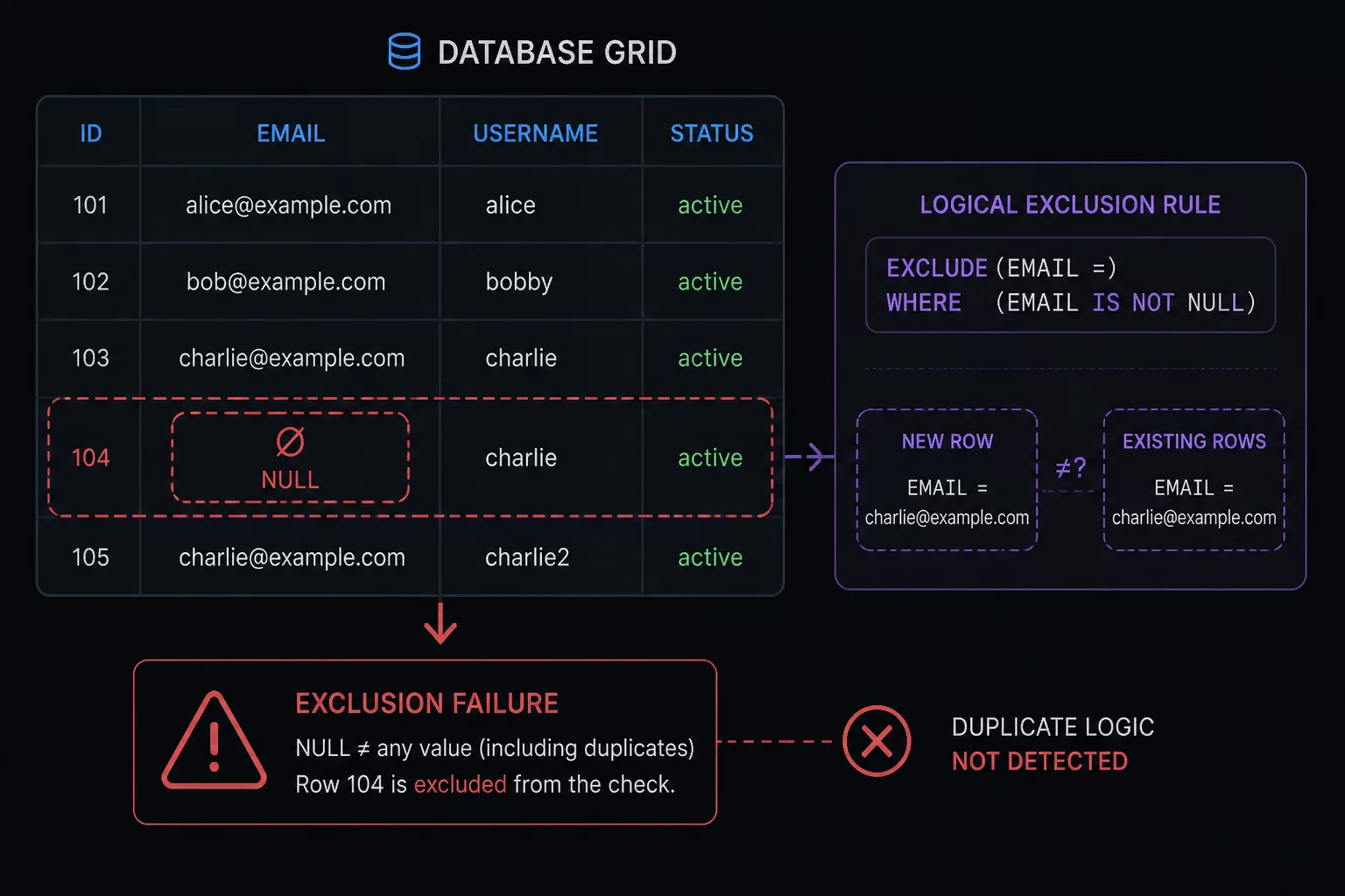Null value logical exclusion error diagram